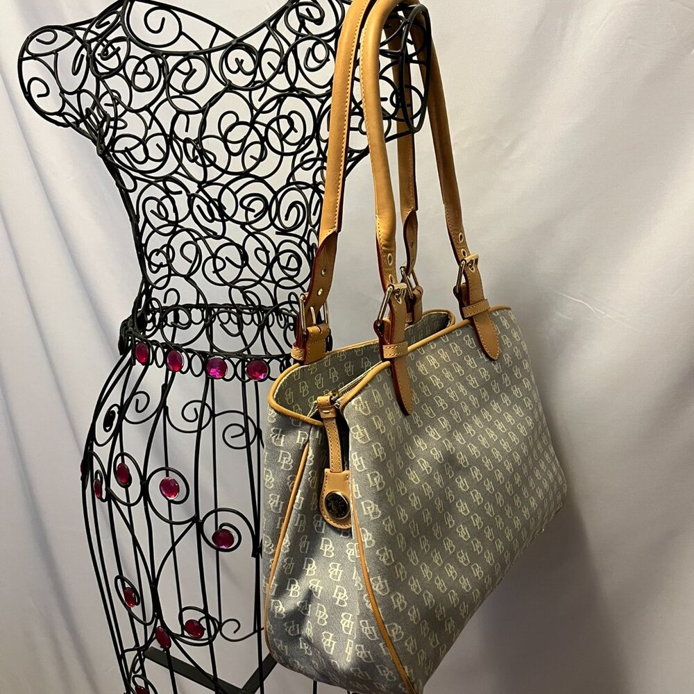 Dooney & Bourke Signature Buckle Satchel – Grey/White with Natural Trim - Picture 2 of 16